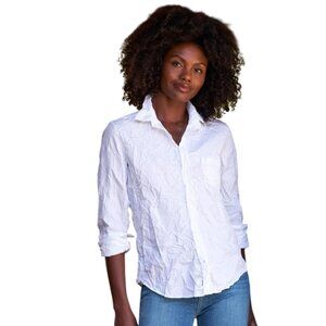 Frank & Eileen Barry Button-Up Shirt White Crinkle Style 100% Cotton Size XS